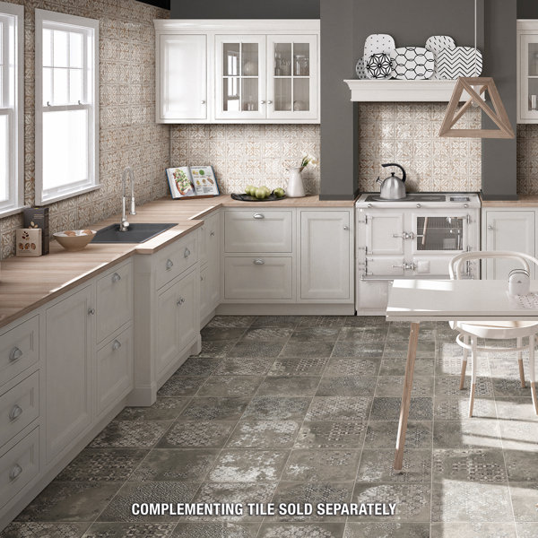 Merola Tile Antigua Lis 13" x 13" Straight Edge Porcelain Metal Look